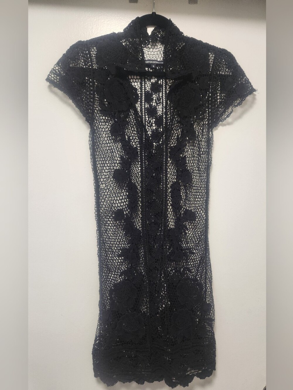 Black Crochet Lace Short Sleeve Cover-Up